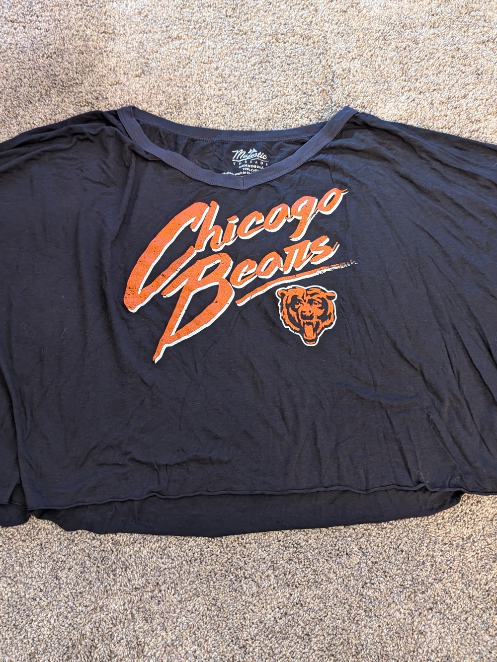 NWT Ladies Majestic NFL Chicago Bears Black Crop Tee with Logo Size Large